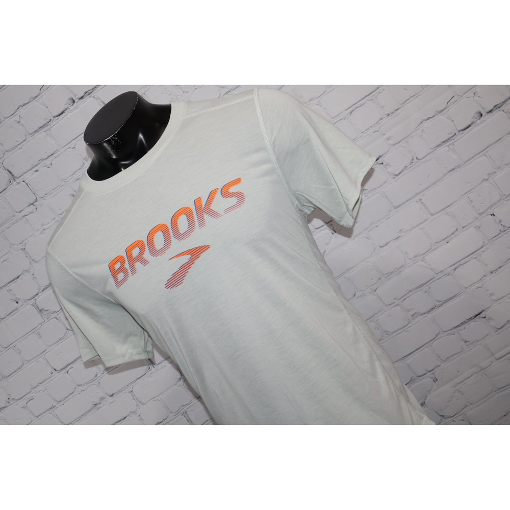 Brooks T-Shirt Mens Large Gray Polyester Graphic Logo Running Workout Gym